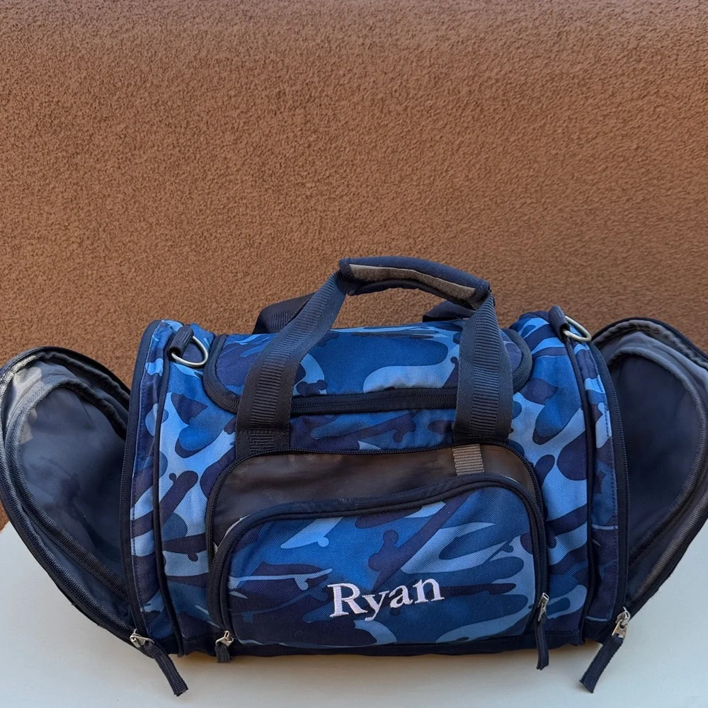 Pottery Barn Kids Blue Camouflage Duffle Bag Personalized “Ryan” Gym Travel Bag